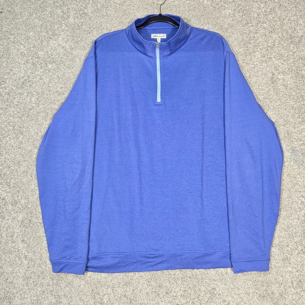 Peter Millar Perth Melange Performance 1/4 Zip Mens 2XL Blue stretch Golf